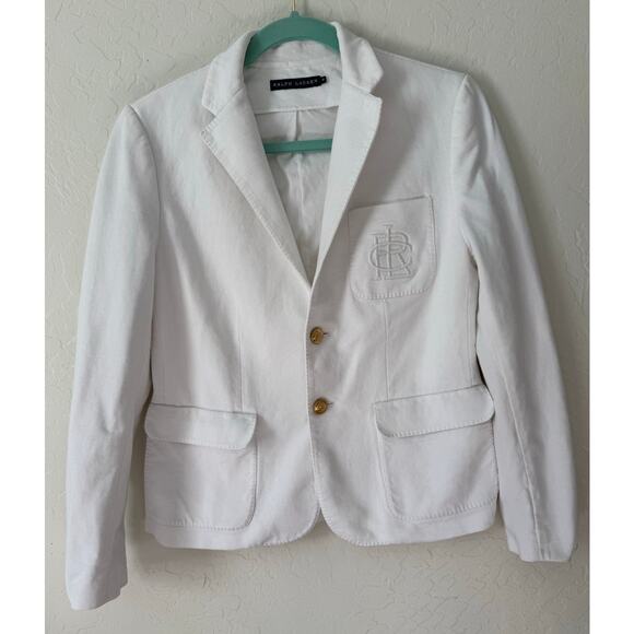 Ralph Lauren White Knit Blazer White Embroidered Logo and Gold Buttons *M* - Picture 1 of 9